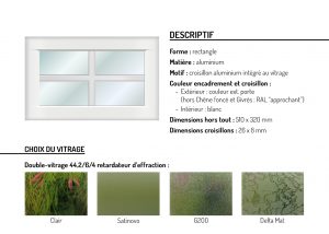 Hublot aluminium rectangle motif croisillon aluminium intégré au vitrage