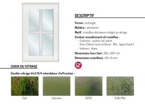 Hublot aluminium rectangle motif croisillon aluminium intégré au vitrage