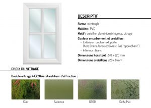 Hublot PVC rectangle motif croisillon aluminium intégré au vitrage