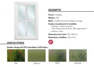 Hublot PVC rectangle motif croisillon aluminium intégré au vitrage