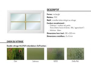 Hublot PVC rectangle motif croisillon laiton intégré au vitrage